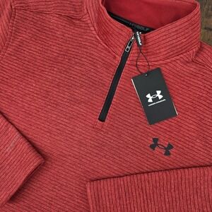 NEW Under Armour Sweater Mens Large Coral/Red Storm Fleece Quarter Zip Mock